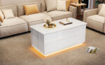 100*50*45cm 4-in-1 Height-Adjustable Sofa Table with LED, Coffee Table with 2 Drawers, High-Gloss Finish - Image 3