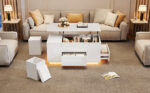 100*50*45cm 4-in-1 Height-Adjustable Sofa Table with LED, Coffee Table with 2 Drawers, High-Gloss Finish - Image 5
