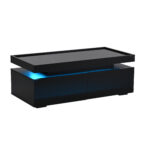 95*45*35cm Coffee Table, Living Room Table with LED, Coffee Table with 2 Drawers, High-Gloss Sofa Table, Modern Style