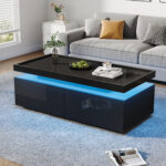 95*45*35cm Coffee Table, Living Room Table with LED, Coffee Table with 2 Drawers, High-Gloss Sofa Table, Modern Style - Image 20