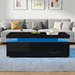 95*45*35cm Coffee Table, Living Room Table with LED, Coffee Table with 2 Drawers, High-Gloss Sofa Table, Modern Style - Image 21
