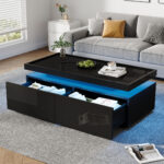 95*45*35cm Coffee Table, Living Room Table with LED, Coffee Table with 2 Drawers, High-Gloss Sofa Table, Modern Style - Image 22
