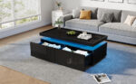 95*45*35cm Coffee Table, Living Room Table with LED, Coffee Table with 2 Drawers, High-Gloss Sofa Table, Modern Style - Image 34