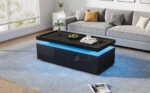 95*45*35cm Coffee Table, Living Room Table with LED, Coffee Table with 2 Drawers, High-Gloss Sofa Table, Modern Style - Image 36