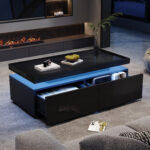 95*45*35cm Coffee Table, Living Room Table with LED, Coffee Table with 2 Drawers, High-Gloss Sofa Table, Modern Style - Image 38