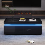 95*45*35cm Coffee Table, Living Room Table with LED, Coffee Table with 2 Drawers, High-Gloss Sofa Table, Modern Style - Image 41