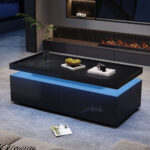 95*45*35cm Coffee Table, Living Room Table with LED, Coffee Table with 2 Drawers, High-Gloss Sofa Table, Modern Style - Image 42