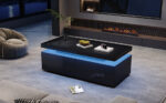 95*45*35cm Coffee Table, Living Room Table with LED, Coffee Table with 2 Drawers, High-Gloss Sofa Table, Modern Style - Image 4