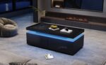 95*45*35cm Coffee Table, Living Room Table with LED, Coffee Table with 2 Drawers, High-Gloss Sofa Table, Modern Style - Image 5