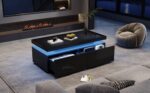 95*45*35cm Coffee Table, Living Room Table with LED, Coffee Table with 2 Drawers, High-Gloss Sofa Table, Modern Style - Image 7