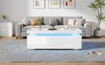 95*45*35cm Coffee Table, Living Room Table with LED, Coffee Table with 2 Drawers, High-Gloss Sofa Table, Modern Style - Image 19