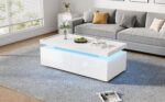 95*45*35cm Coffee Table, Living Room Table with LED, Coffee Table with 2 Drawers, High-Gloss Sofa Table, Modern Style - Image 20