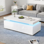 95*45*35cm Coffee Table, Living Room Table with LED, Coffee Table with 2 Drawers, High-Gloss Sofa Table, Modern Style - Image 23