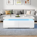 95*45*35cm Coffee Table, Living Room Table with LED, Coffee Table with 2 Drawers, High-Gloss Sofa Table, Modern Style - Image 24