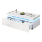 95*45*35cm Coffee Table, Living Room Table with LED, Coffee Table with 2 Drawers, High-Gloss Sofa Table, Modern Style - Image 25
