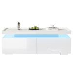 95*45*35cm Coffee Table, Living Room Table with LED, Coffee Table with 2 Drawers, High-Gloss Sofa Table, Modern Style - Image 26