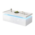 95*45*35cm Coffee Table, Living Room Table with LED, Coffee Table with 2 Drawers, High-Gloss Sofa Table, Modern Style - Image 27