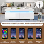95*45*35cm Coffee Table, Living Room Table with LED, Coffee Table with 2 Drawers, High-Gloss Sofa Table, Modern Style - Image 30