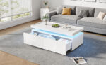 95*45*35cm Coffee Table, Living Room Table with LED, Coffee Table with 2 Drawers, High-Gloss Sofa Table, Modern Style - Image 32