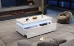 95*45*35cm Coffee Table, Living Room Table with LED, Coffee Table with 2 Drawers, High-Gloss Sofa Table, Modern Style - Image 2