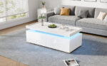95*45*35cm Coffee Table, Living Room Table with LED, Coffee Table with 2 Drawers, High-Gloss Sofa Table, Modern Style - Image 38