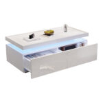 95*45*35cm Coffee Table, Living Room Table with LED, Coffee Table with 2 Drawers, High-Gloss Sofa Table, Modern Style - Image 41