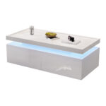 95*45*35cm Coffee Table, Living Room Table with LED, Coffee Table with 2 Drawers, High-Gloss Sofa Table, Modern Style - Image 42