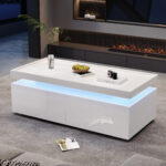 95*45*35cm Coffee Table, Living Room Table with LED, Coffee Table with 2 Drawers, High-Gloss Sofa Table, Modern Style - Image 43