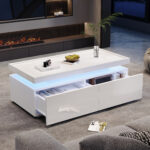 95*45*35cm Coffee Table, Living Room Table with LED, Coffee Table with 2 Drawers, High-Gloss Sofa Table, Modern Style - Image 44