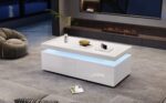 95*45*35cm Coffee Table, Living Room Table with LED, Coffee Table with 2 Drawers, High-Gloss Sofa Table, Modern Style - Image 3