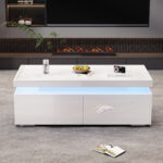 95*45*35cm Coffee Table, Living Room Table with LED, Coffee Table with 2 Drawers, High-Gloss Sofa Table, Modern Style - Image 45