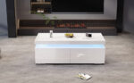 95*45*35cm Coffee Table, Living Room Table with LED, Coffee Table with 2 Drawers, High-Gloss Sofa Table, Modern Style - Image 4