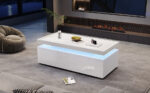 95*45*35cm Coffee Table, Living Room Table with LED, Coffee Table with 2 Drawers, High-Gloss Sofa Table, Modern Style - Image 5