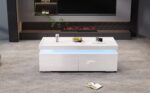 95*45*35cm Coffee Table, Living Room Table with LED, Coffee Table with 2 Drawers, High-Gloss Sofa Table, Modern Style - Image 6