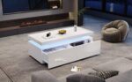 95*45*35cm Coffee Table, Living Room Table with LED, Coffee Table with 2 Drawers, High-Gloss Sofa Table, Modern Style - Image 7