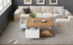 70 x 70 x 31.5cm Coffee Table with 3 Drawers, Geometric Coffee Table, High-Gloss Living Room Table - Image 7