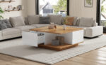 70 x 70 x 31.5cm Coffee Table with 3 Drawers, Geometric Coffee Table, High-Gloss Living Room Table - Image 8
