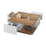 70 x 70 x 31.5cm Coffee Table with 3 Drawers, Geometric Coffee Table, High-Gloss Living Room Table - Image 12