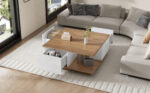 70 x 70 x 31.5cm Coffee Table with 3 Drawers, Geometric Coffee Table, High-Gloss Living Room Table - Image 14