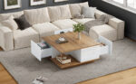 70 x 70 x 31.5cm Coffee Table with 3 Drawers, Geometric Coffee Table, High-Gloss Living Room Table - Image 16