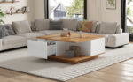 70 x 70 x 31.5cm Coffee Table with 3 Drawers, Geometric Coffee Table, High-Gloss Living Room Table - Image 17