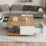 70 x 70 x 31.5cm Coffee Table with 3 Drawers, Geometric Coffee Table, High-Gloss Living Room Table - Image 18