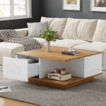 70 x 70 x 31.5cm Coffee Table with 3 Drawers, Geometric Coffee Table, High-Gloss Living Room Table - Image 20