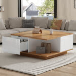 70 x 70 x 31.5cm Coffee Table with 3 Drawers, Geometric Coffee Table, High-Gloss Living Room Table - Image 21