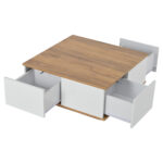 70 x 70 x 31.5cm Coffee Table with 3 Drawers, Geometric Coffee Table, High-Gloss Living Room Table - Image 3