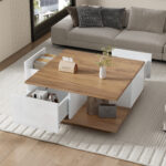 70 x 70 x 31.5cm Coffee Table with 3 Drawers, Geometric Coffee Table, High-Gloss Living Room Table - Image 29