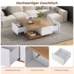 70 x 70 x 31.5cm Coffee Table with 3 Drawers, Geometric Coffee Table, High-Gloss Living Room Table - Image 33