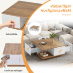 70 x 70 x 31.5cm Coffee Table with 3 Drawers, Geometric Coffee Table, High-Gloss Living Room Table - Image 36