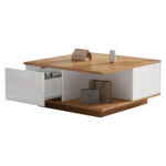 70 x 70 x 31.5cm Coffee Table with 3 Drawers, Geometric Coffee Table, High-Gloss Living Room Table - Image 38