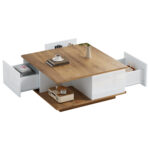 70 x 70 x 31.5cm Coffee Table with 3 Drawers, Geometric Coffee Table, High-Gloss Living Room Table - Image 40